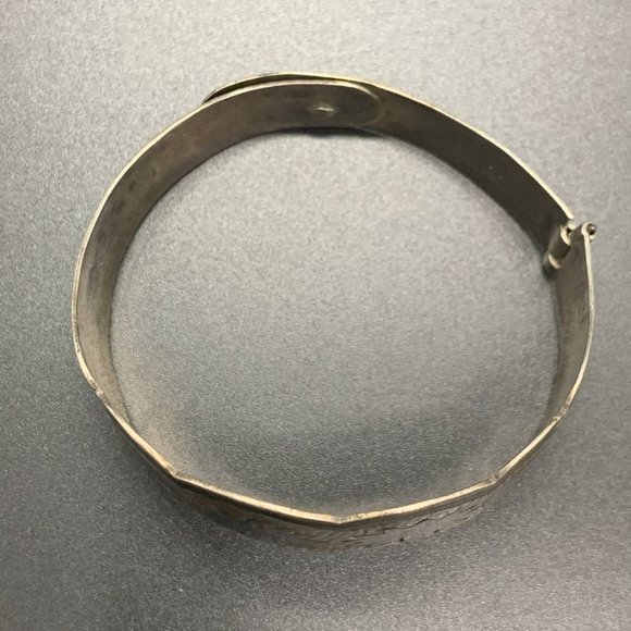 Vintage Sterling Silver Niello Hinge Cuff Bangle Boho Bracelet Flower Inlay - Picture 4 of 9